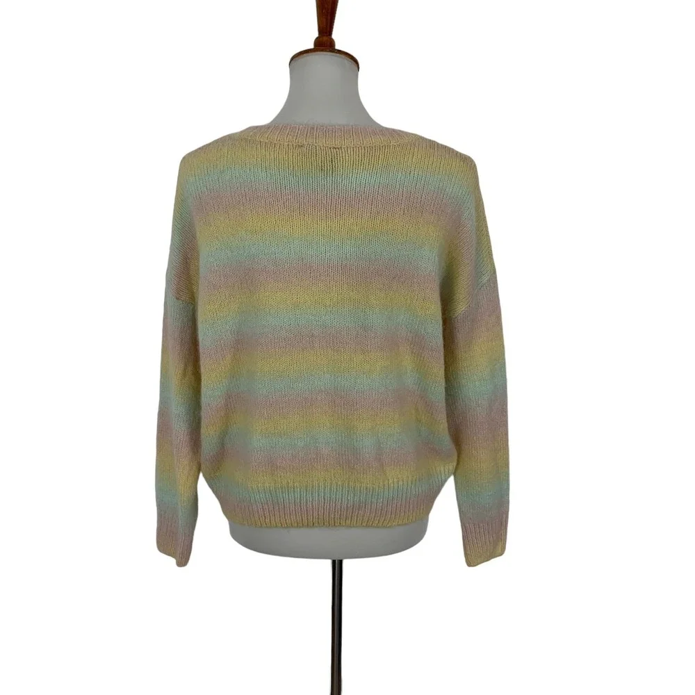 Lumiere Pastel Rainbow Striped Knit Sweater Soft Cozy‎ Pullover Medium